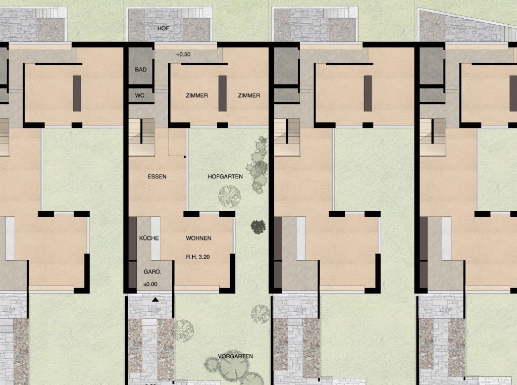 Gestaltungsplan Schönenwerd Grundriss Erdgeschoss Haustyp B | Häuser mit intimem Gartenhof