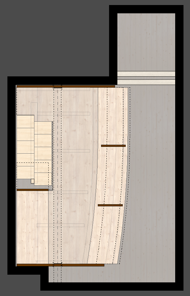 Hängender Abstellraum Zofingen | Grundriss der Holzkonstruktion mit Plattenscheiben oben